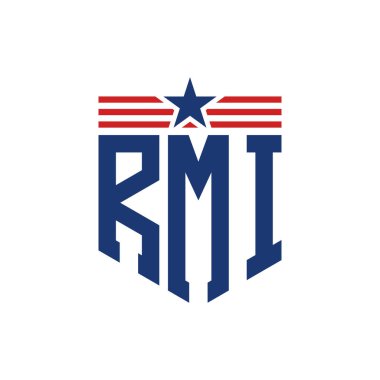 Patriotic RMI Logo with Star and American Flag Straps. Letter RMI Logo with USA Flag clipart