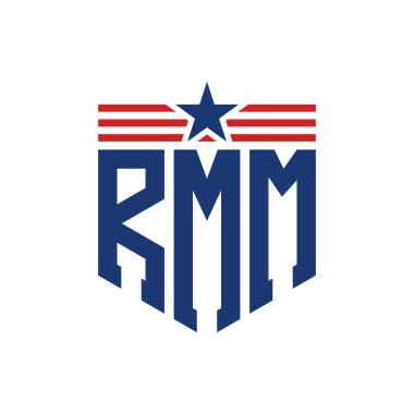 Patriotic RMM Logo with Star and American Flag Straps. Letter RMM Logo with USA Flag clipart