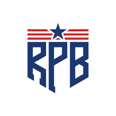 Yıldız ve Amerikan Bayrak Kayışlı Vatansever RPB logosu. ABD Bayrağı ile Harf RPB logosu