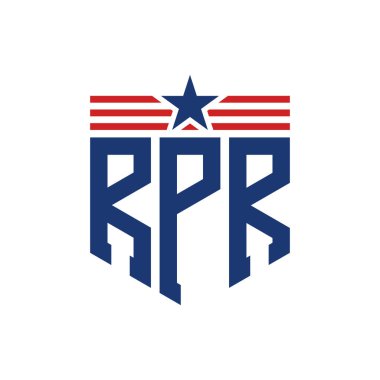 Yıldız ve Amerikan Bayrak Kayışlı Yurtsever RPR logosu. ABD Bayrağı ile RPR Logosu