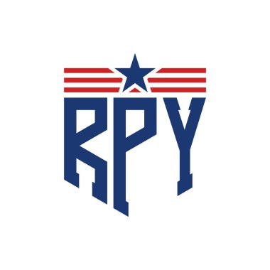 Yıldız ve Amerikan Bayrak Kayışlı Vatansever RPY logosu. ABD Bayrağıyla Harf RPY Logosu