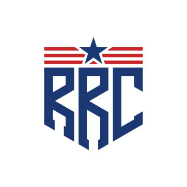 Yıldız ve Amerikan Bayrak Kayışlı Yurtsever RRRC logosu. ABD Bayrağı ile RRRC Logosu