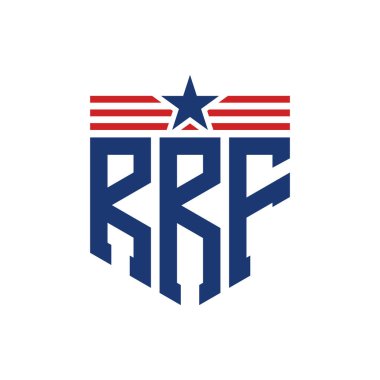 Yıldız ve Amerikan Bayrak Kayışlı Yurtsever RRF logosu. USA Flag ile RRRF Logosu