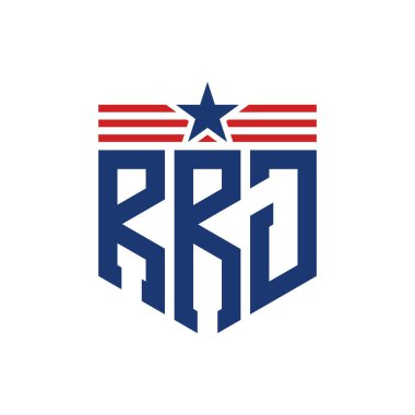 Yıldız ve Amerikan Bayrak Kayışlı Vatansever RRJ logosu. ABD Bayrağı ile RRJ Harfi Logosu