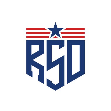 Patriotic RSD Logo with Star and American Flag Straps. Letter RSD Logo with USA Flag clipart