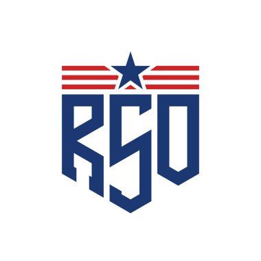 Patriotic RSO Logo with Star and American Flag Straps. Letter RSO Logo with USA Flag clipart