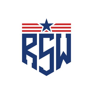 Yıldız ve Amerikan Bayrak Kayışlı Yurtsever RSW logosu. ABD Bayrağı ile RSW Logosu