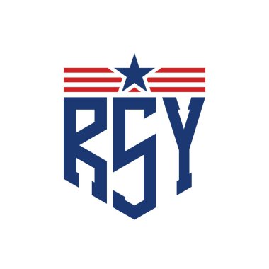 Yıldız ve Amerikan Bayrak Kayışlı Yurtsever RSY logosu. ABD Bayrağı ile RSY Logosu