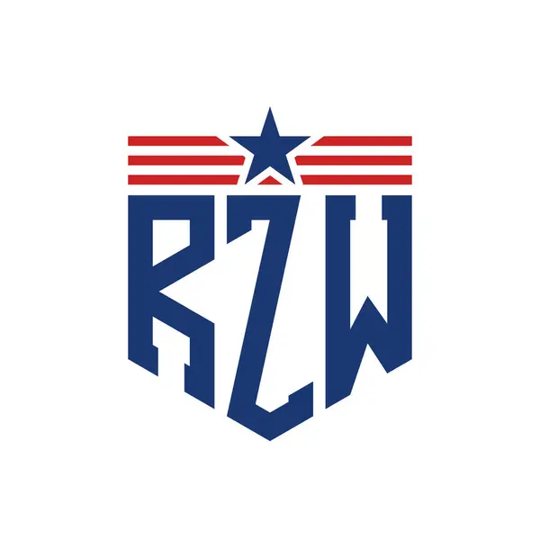 stock vector Patriotic RZW Logo with Star and American Flag Straps. Letter RZW Logo with USA Flag