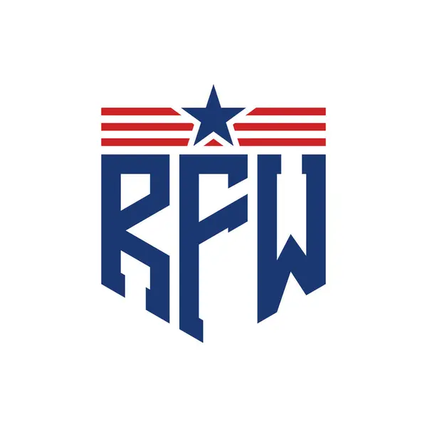 stock vector Patriotic RFW Logo with Star and American Flag Straps. Letter RFW Logo with USA Flag