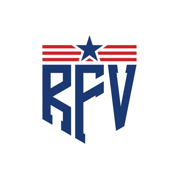 Stock vector Patriotic RFV Logo with Star and American Flag Straps. Letter RFV Logo with USA Flag