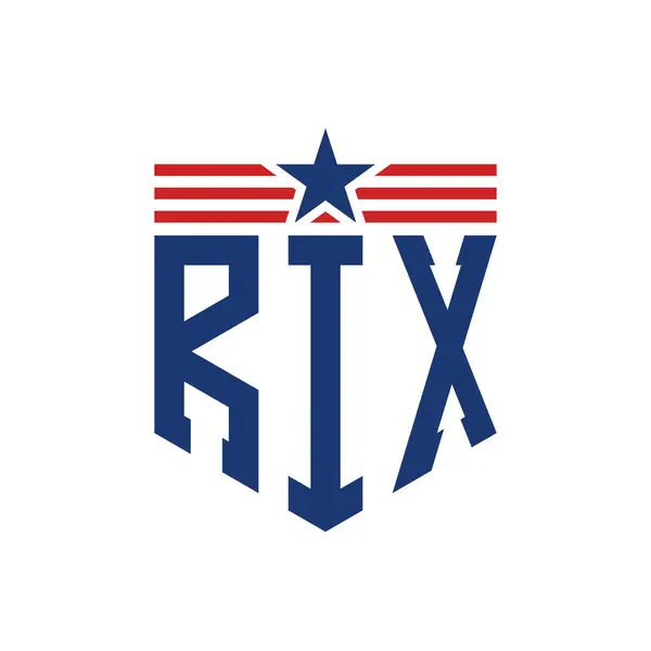 stock vector Patriotic RIX Logo with Star and American Flag Straps. Letter RIX Logo with USA Flag