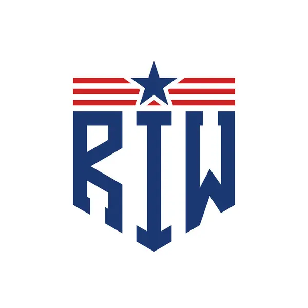 stock vector Patriotic RIW Logo with Star and American Flag Straps. Letter RIW Logo with USA Flag