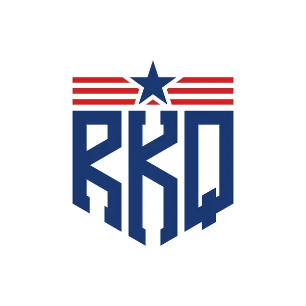 stock vector Patriotic RKQ Logo with Star and American Flag Straps. Letter RKQ Logo with USA Flag