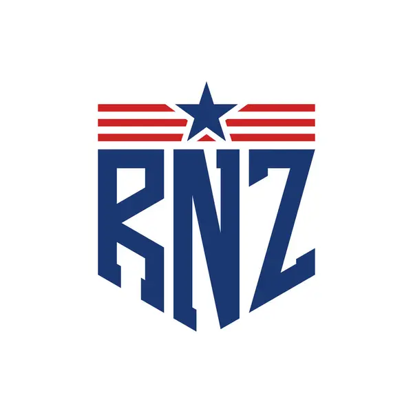 Stock vector Patriotic RNZ Logo with Star and American Flag Straps. Letter RNZ Logo with USA Flag