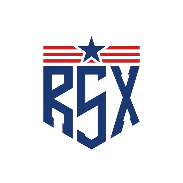 stock vector Patriotic RSX Logo with Star and American Flag Straps. Letter RSX Logo with USA Flag