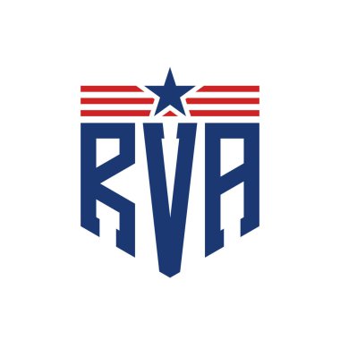 Yıldız ve Amerikan Bayrak Kayışlı Yurtsever RVA logosu. ABD Bayrağı ile RVA Logosu