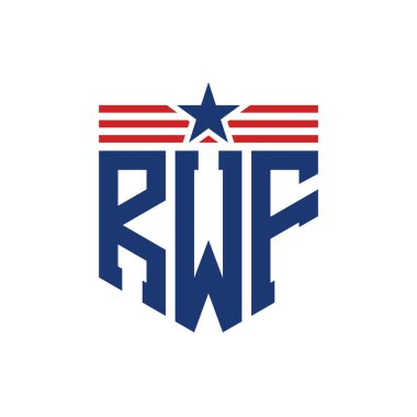 Yıldız ve Amerikan Bayrak Kayışlı Yurtsever RWF logosu. US Flag ile RWF Logosu