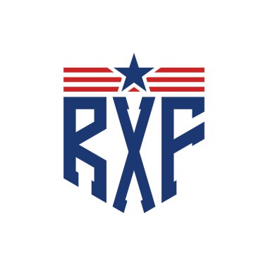 Yıldız ve Amerikan Bayrak Kayışlı Vatansever RXF logosu. ABD Bayrağı ile RXF Logosu