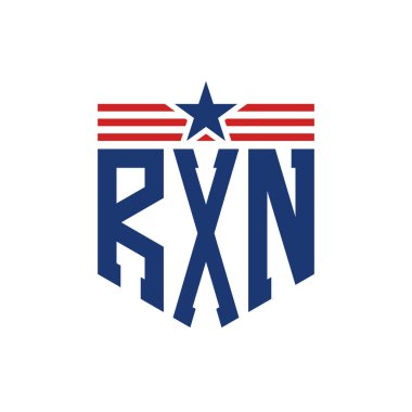 Yıldız ve Amerikan Bayrak Kayışlı Vatansever RXN logosu. ABD Bayrağı ile RXN Logosu