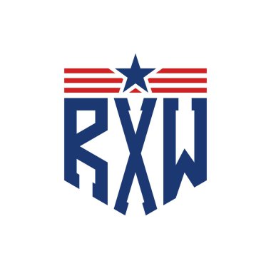 Yıldız ve Amerikan Bayrak Kayışlı Vatansever RXW logosu. ABD Bayrağı ile RXW Logosu