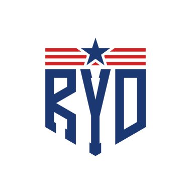 Yıldız ve Amerikan Bayrak Kayışlı Yurtsever RYD logosu. ABD Bayrağıyla RYD Logosu