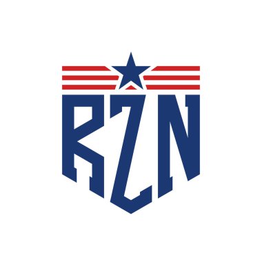 Yıldız ve Amerikan Bayrak Kayışlı Vatansever RZN logosu. ABD Bayrağı ile RZN Logosu