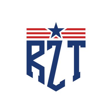 Yıldız ve Amerikan Bayrak Kayışlı Vatansever RZT logosu. ABD Bayrağı ile RZT Logosu