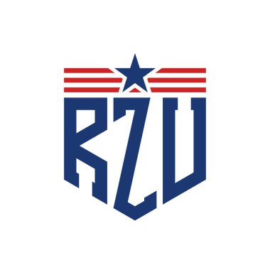 Yıldız ve Amerikan Bayrak Kayışlı Vatansever RZU logosu. ABD Bayrağı ile RZU Logosu