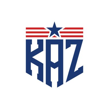 Patriotic KAZ Logo with Star and American Flag Straps. Letter KAZ Logo with USA Flag clipart