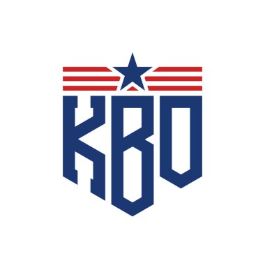 Patriotic KBO Logo with Star and American Flag Straps. Letter KBO Logo with USA Flag clipart