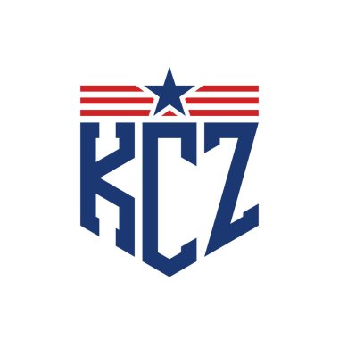 Yıldız ve Amerikan Bayrak Kayışlı Vatansever KCZ logosu. USA Flag ile KCZ Logosu