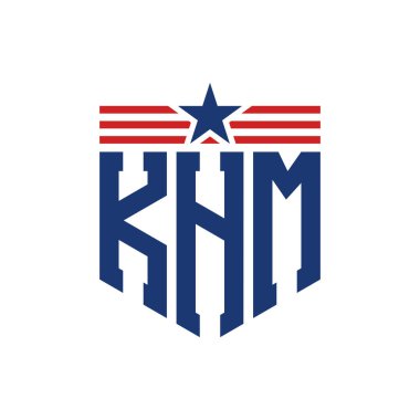 Patriotic KHM Logo with Star and American Flag Straps. Letter KHM Logo with USA Flag clipart