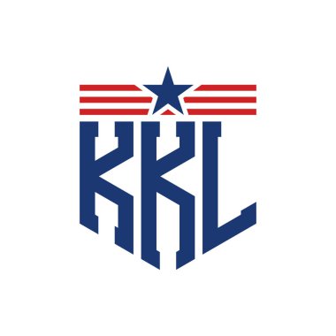 Patriotic KKL Logo with Star and American Flag Straps. Letter KKL Logo with USA Flag clipart