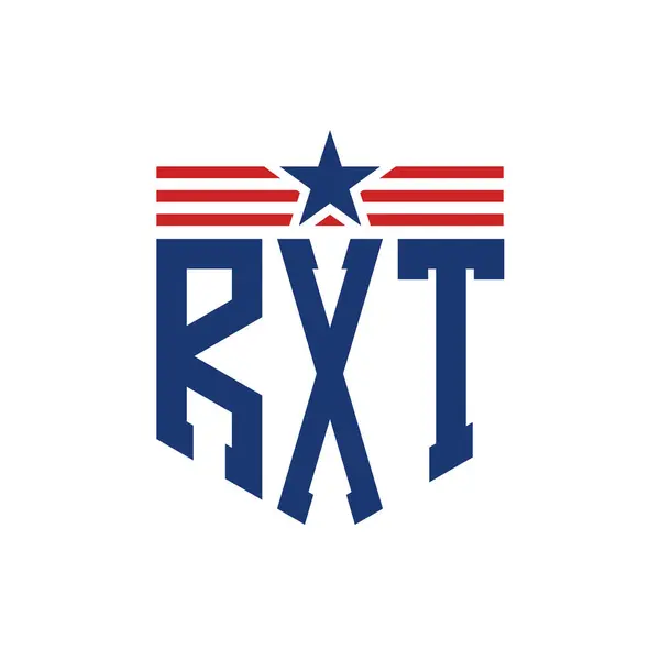 stock vector Patriotic RXT Logo with Star and American Flag Straps. Letter RXT Logo with USA Flag