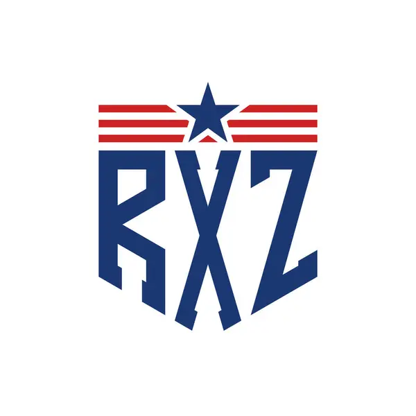 stock vector Patriotic RXZ Logo with Star and American Flag Straps. Letter RXZ Logo with USA Flag