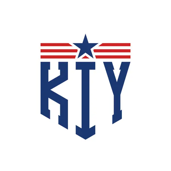 stock vector Patriotic KIY Logo with Star and American Flag Straps. Letter KIY Logo with USA Flag