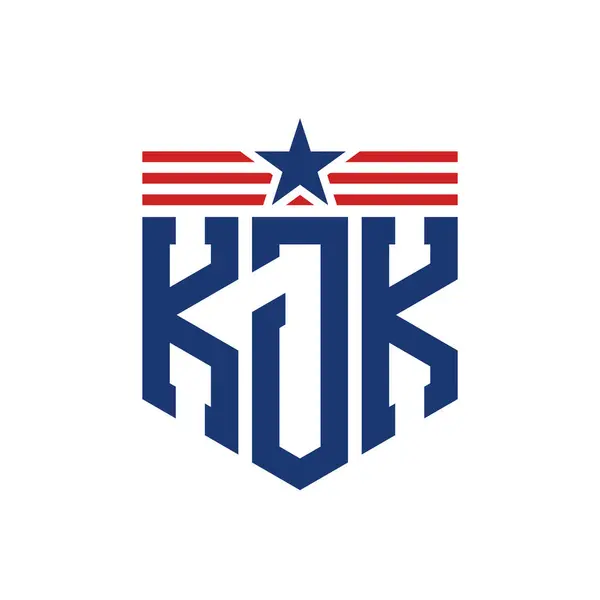 stock vector Patriotic KJK Logo with Star and American Flag Straps. Letter KJK Logo with USA Flag