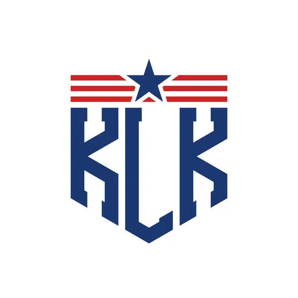 stock vector Patriotic KLK Logo with Star and American Flag Straps. Letter KLK Logo with USA Flag