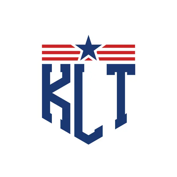 stock vector Patriotic KLT Logo with Star and American Flag Straps. Letter KLT Logo with USA Flag