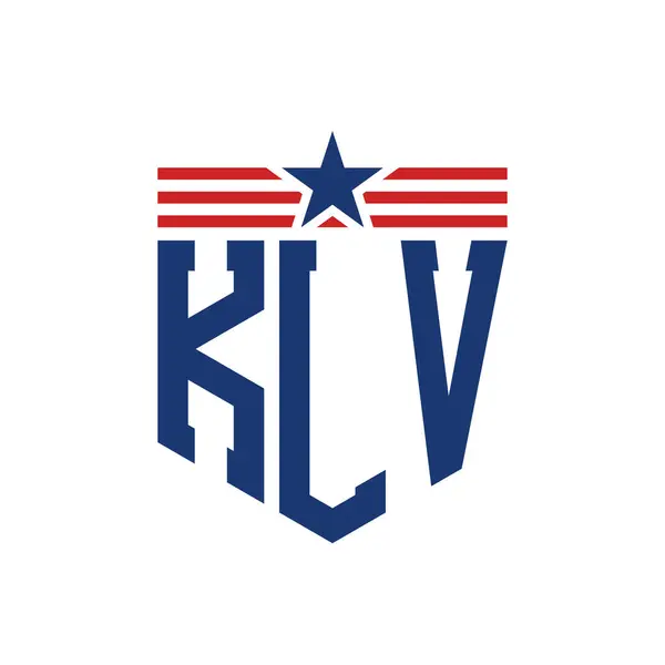 stock vector Patriotic KLV Logo with Star and American Flag Straps. Letter KLV Logo with USA Flag