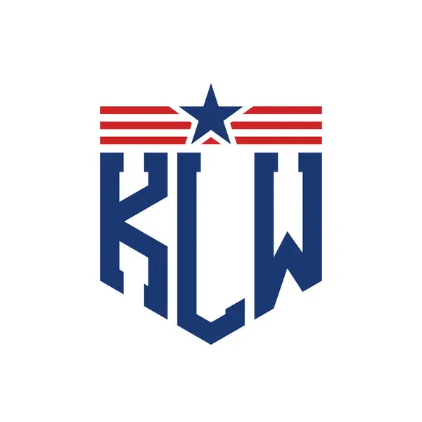 stock vector Patriotic KLW Logo with Star and American Flag Straps. Letter KLW Logo with USA Flag