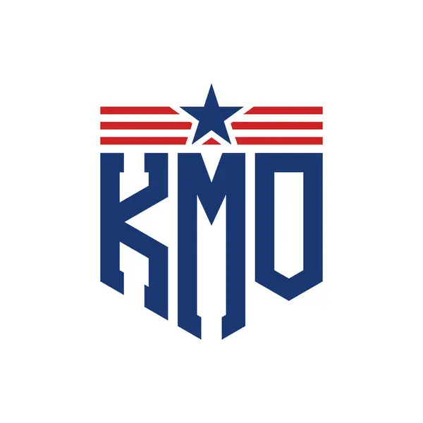 stock vector Patriotic KMO Logo with Star and American Flag Straps. Letter KMO Logo with USA Flag