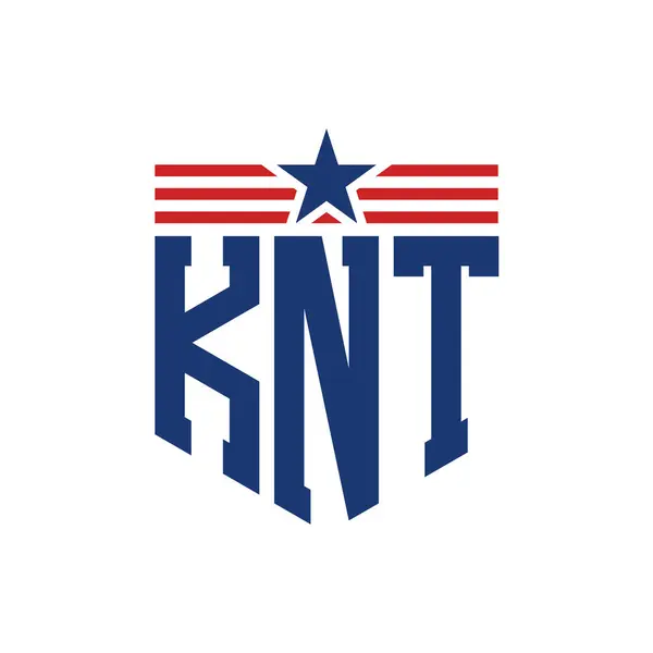 stock vector Patriotic KNT Logo with Star and American Flag Straps. Letter KNT Logo with USA Flag