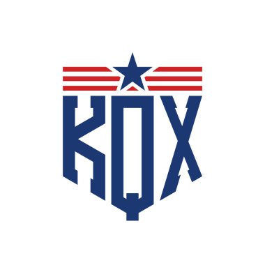 Yıldız ve Amerikan Bayrak Kayışlı Vatansever KQX logosu. ABD Bayrağı ile KQX Mektubu