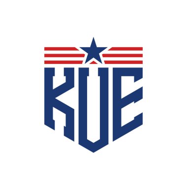 Yıldız ve Amerikan Bayrak Kayışlı Vatansever KUE logosu. USA Flag ile KUE Logosu