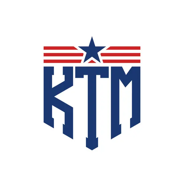 Stock vector Patriotic KTM Logo with Star and American Flag Straps. Letter KTM Logo with USA Flag