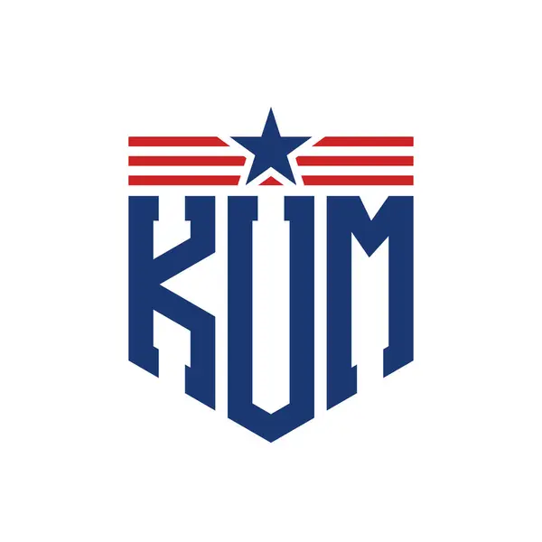 stock vector Patriotic KUM Logo with Star and American Flag Straps. Letter KUM Logo with USA Flag