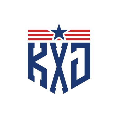 Yıldız ve Amerikan Bayrak Kayışlı Vatansever KXJ logosu. ABD Bayrağı ile KXJ Mektubu