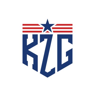 Yıldız ve Amerikan Bayrak Kayışlı Vatansever KZG logosu. ABD Bayrağı ile KZG Harfi